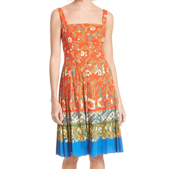Tory Burch Dresses & Skirts - Tory Burch Orange Floral Pleated Fernanda Dress